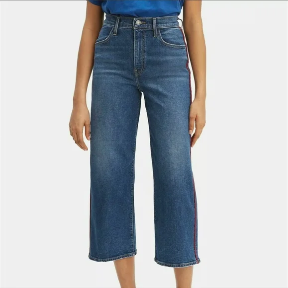 LEVIS MILE HIGH CROPPED WIDE LEGGED RED PIPING JEANS - Picture 7 of 8
